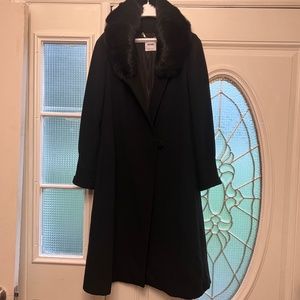 Moschino Vintage Black Fur Collar Wool Coat